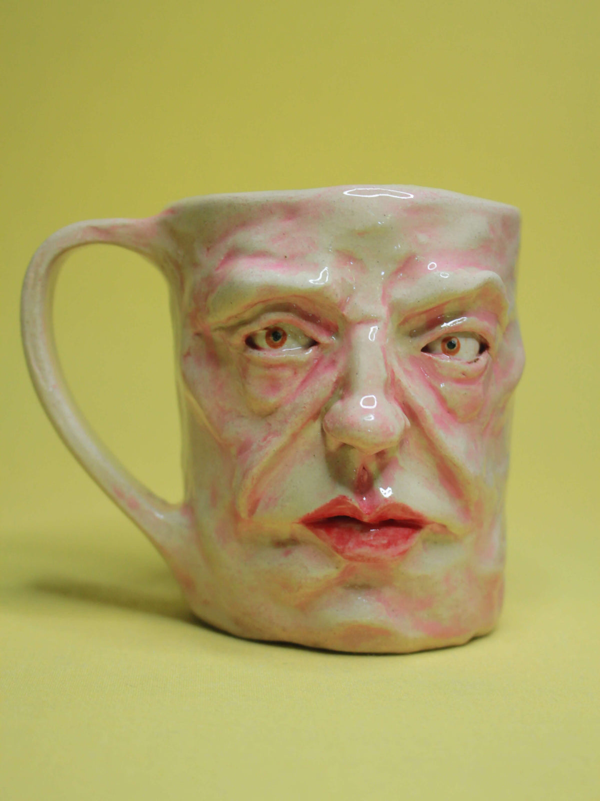 Anger Fuelled Face Mug - Strange Hand Sculpted Ceramic Mug