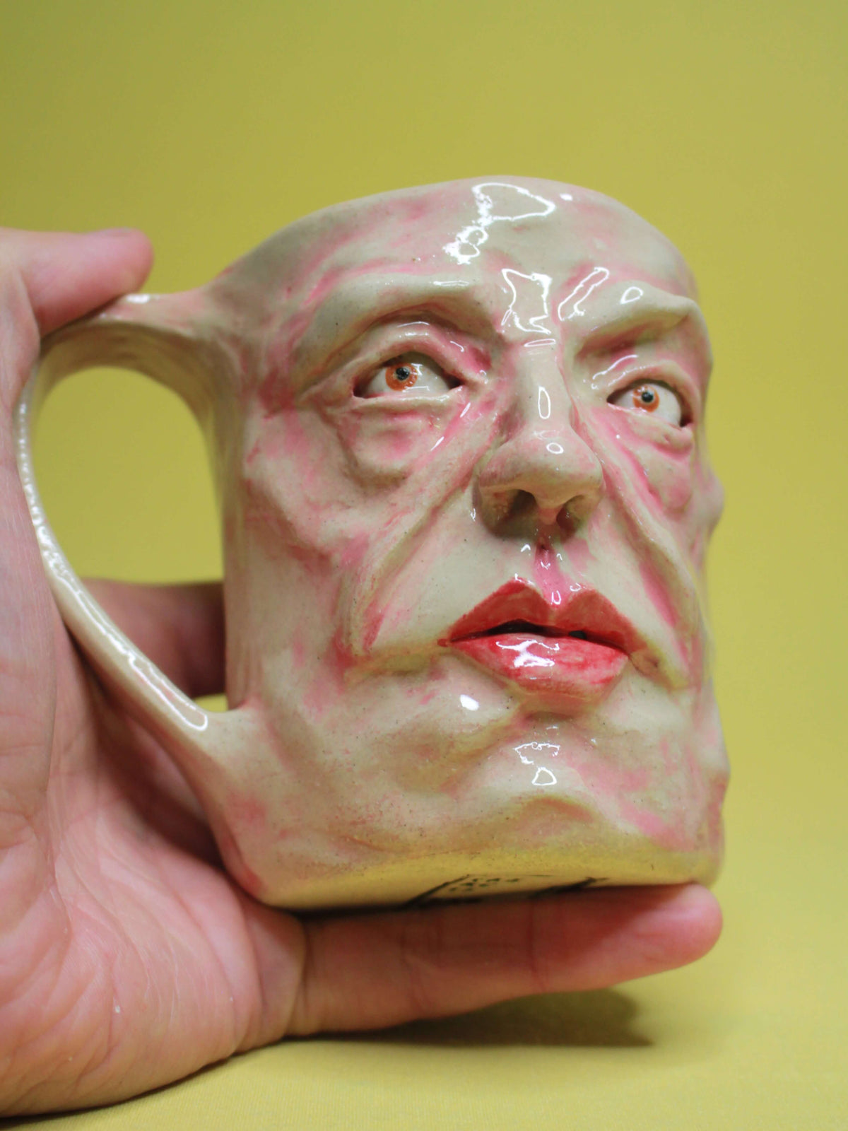 Anger Fuelled Face Mug - Strange Hand Sculpted Ceramic Mug