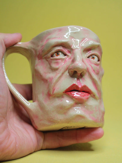 Anger Fuelled Face Mug - Strange Hand Sculpted Ceramic Mug