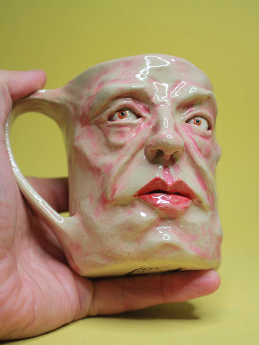 Anger Fuelled Face Mug - Strange Hand Sculpted Ceramic Mug