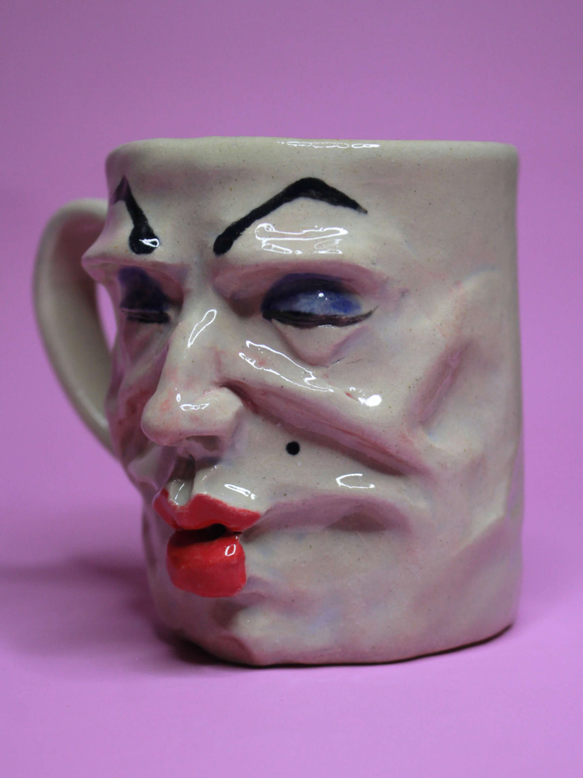 Big Kiss Face Mug - Weird Handmade Ceramic Mug