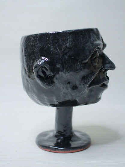 Black Hand sculpted Terracotta Face Goblet - Unique Handmade Ceramic Wine Glass