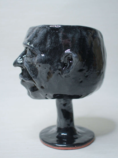 Black Hand sculpted Terracotta Face Goblet - Unique Handmade Ceramic Wine Glass