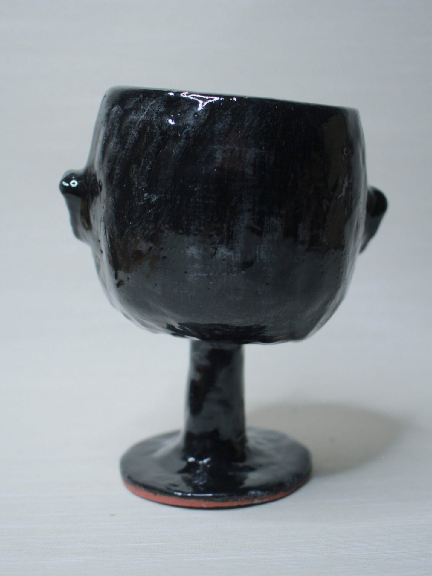 Black Hand sculpted Terracotta Face Goblet - Unique Handmade Ceramic Wine Glass
