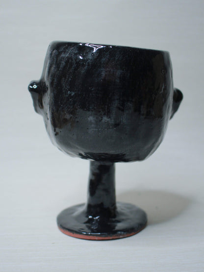 Black Hand sculpted Terracotta Face Goblet - Unique Handmade Ceramic Wine Glass