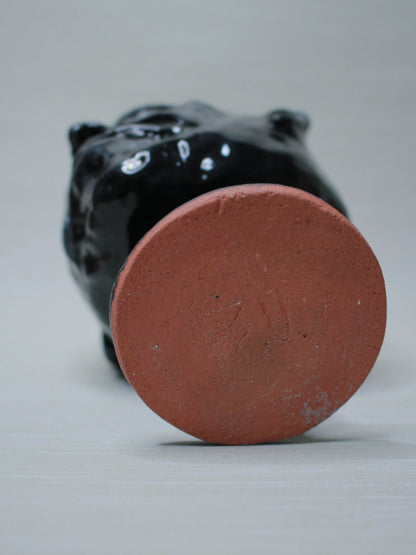 Black Hand sculpted Terracotta Face Goblet - Unique Handmade Ceramic Wine Glass
