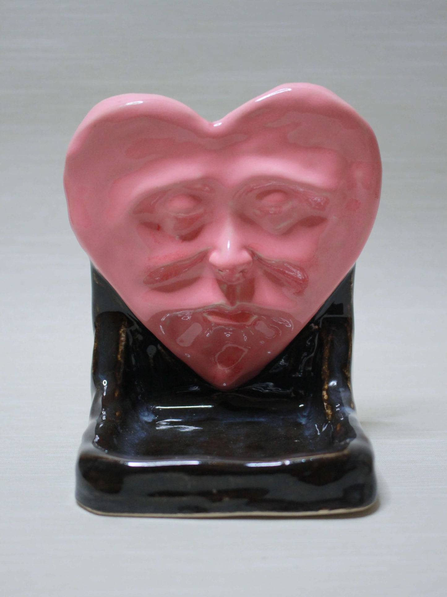 Pink Heart Trinket / Tealight Holder (Black) - Handmade Ceramic Jewellery Dish / Mini Altar