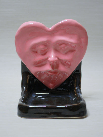 Pink Heart Trinket / Tealight Holder (Black) - Handmade Ceramic Jewellery Dish / Mini Altar