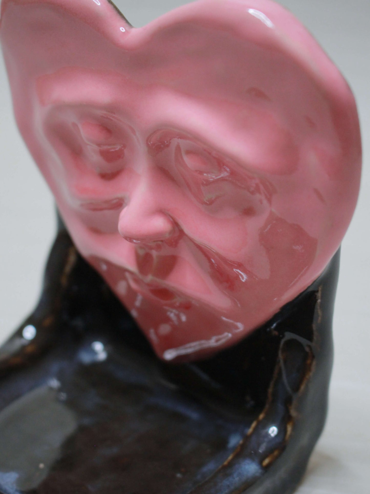 Pink Heart Trinket / Tealight Holder (Black) - Handmade Ceramic Jewellery Dish / Mini Altar