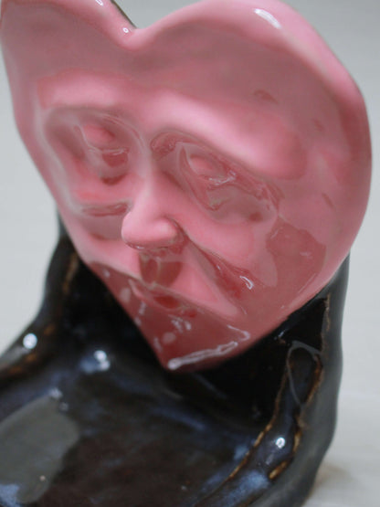 Pink Heart Trinket / Tealight Holder (Black) - Handmade Ceramic Jewellery Dish / Mini Altar