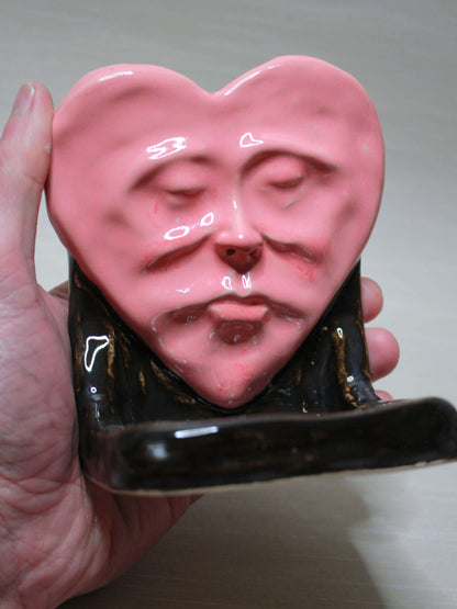 Pink Heart Trinket / Tealight Holder (Black) - Handmade Ceramic Jewellery Dish / Mini Altar