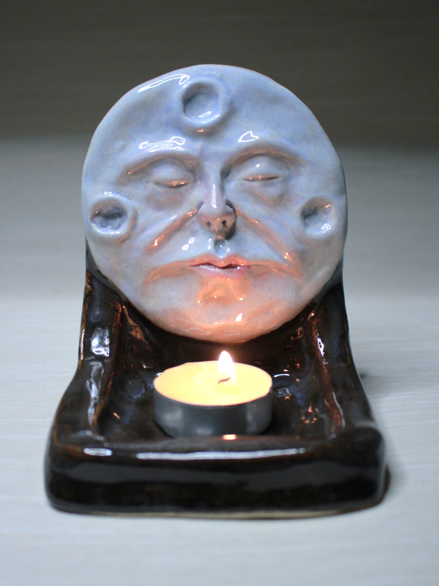Black Moon Mini Altar / Trinket Dish - Handmade Ceramic Tealight / Jewellery Holder