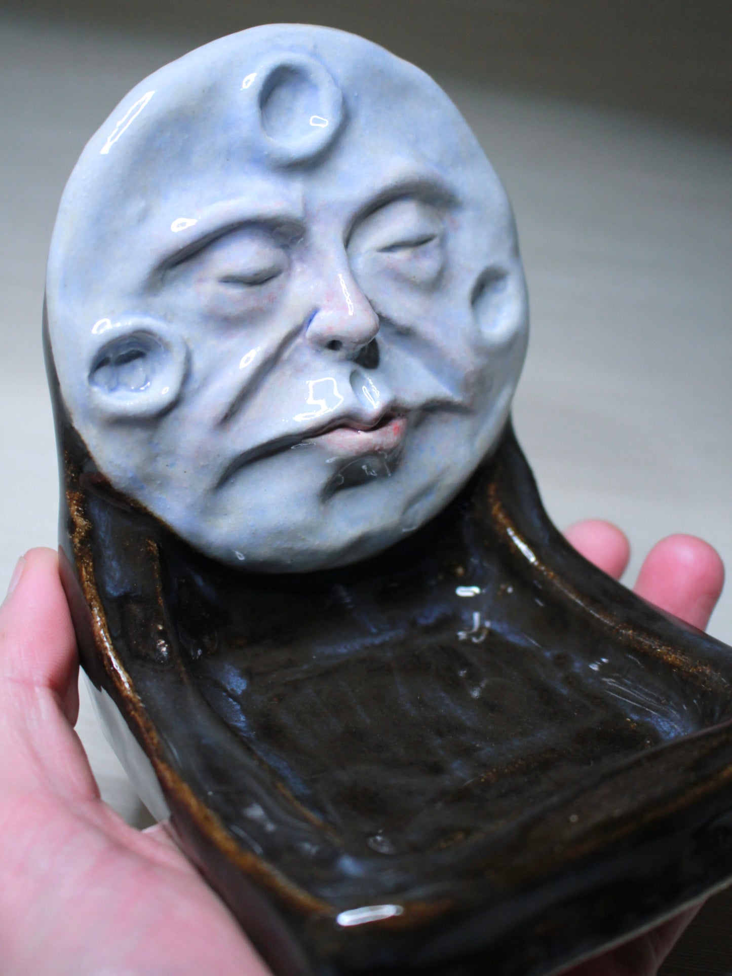 Black Moon Mini Altar / Trinket Dish - Handmade Ceramic Tealight / Jewellery Holder