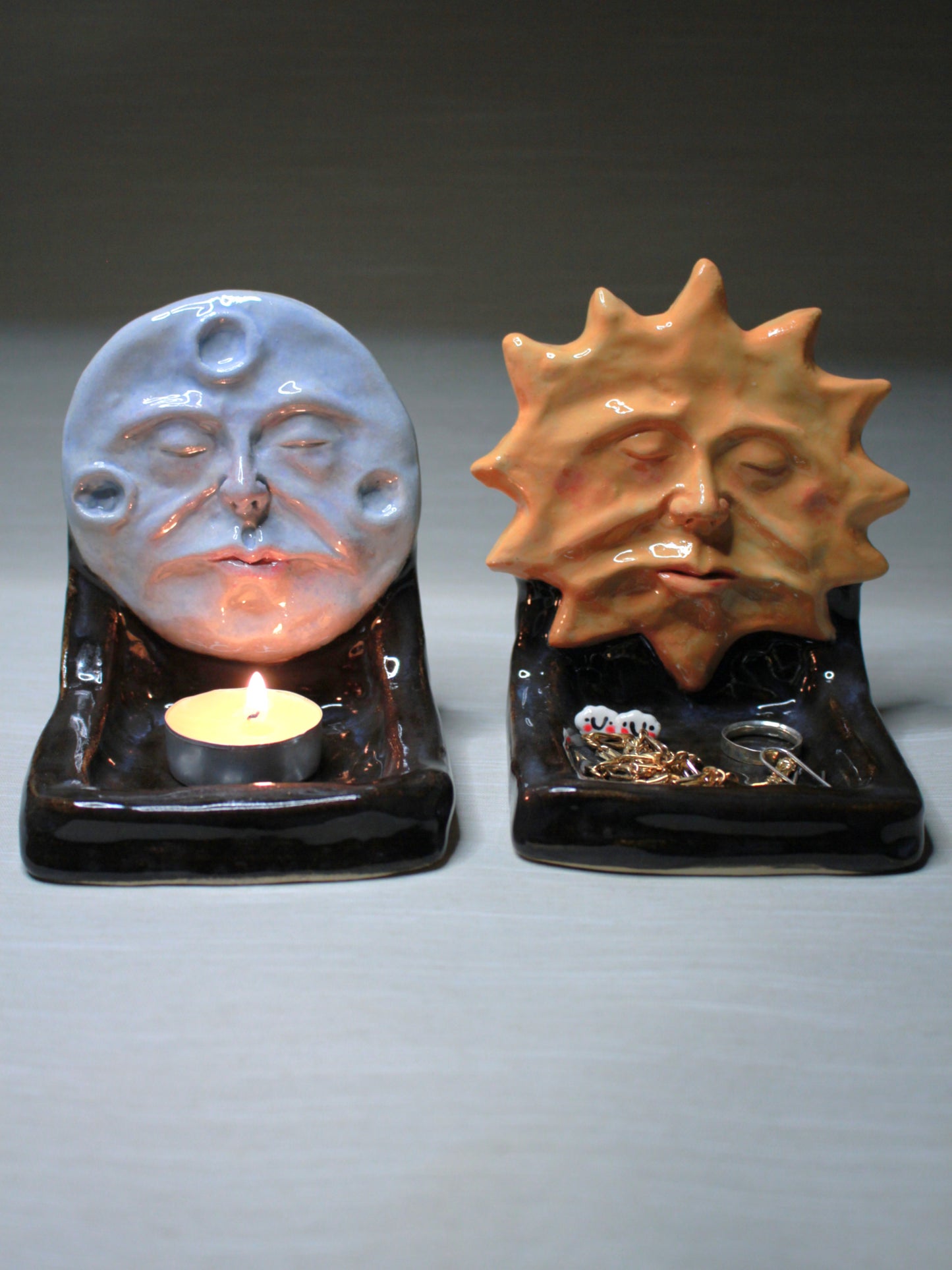 Black Moon Mini Altar / Trinket Dish - Handmade Ceramic Tealight / Jewellery Holder