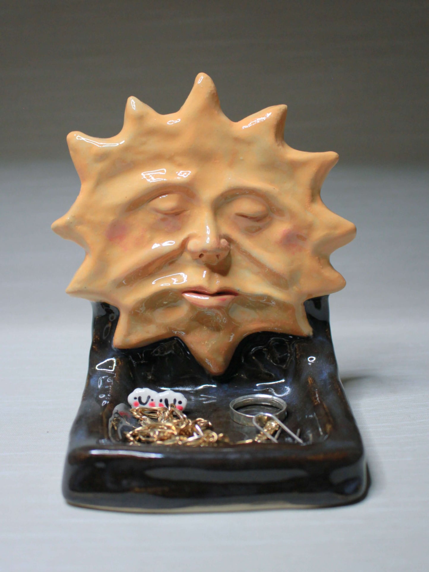 Black Sun Mini Altar / Trinket Dish - Handmade Ceramic Tealight / Jewellery Holder