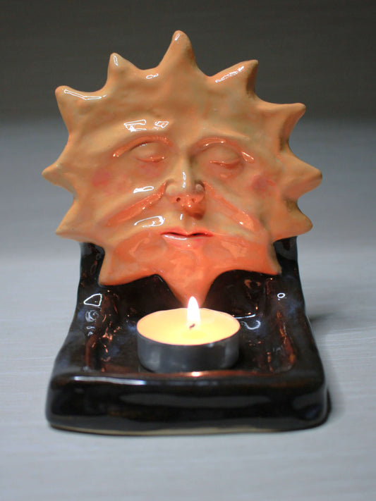 Black Sun Mini Altar / Trinket Dish - Handmade Ceramic Tealight / Jewellery Holder