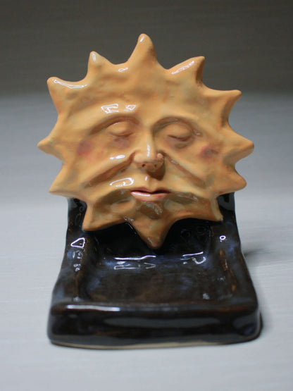 Black Sun Mini Altar / Trinket Dish - Handmade Ceramic Tealight / Jewellery Holder