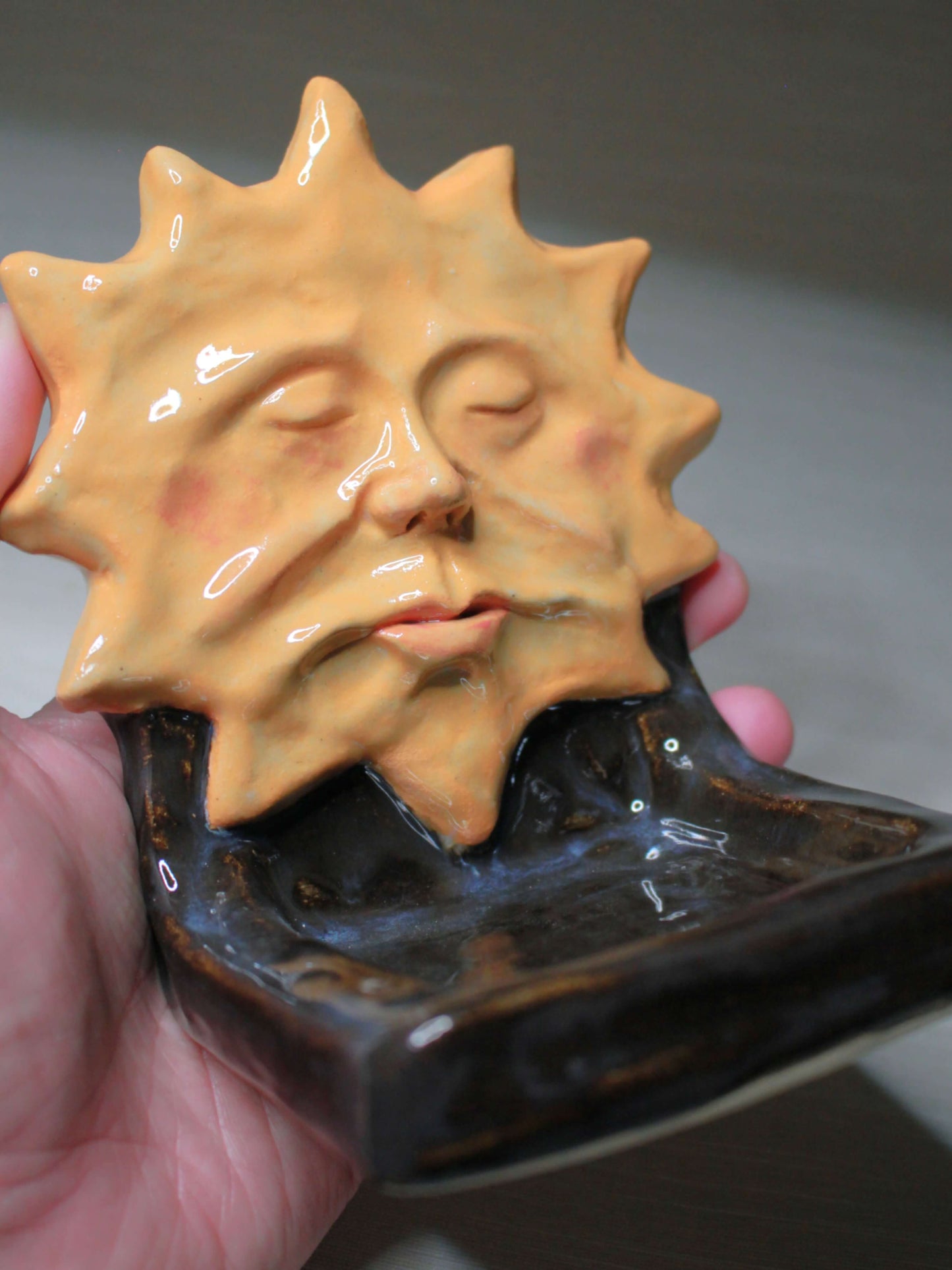 Black Sun Mini Altar / Trinket Dish - Handmade Ceramic Tealight / Jewellery Holder