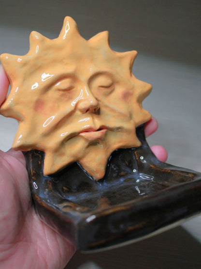 Black Sun Mini Altar / Trinket Dish - Handmade Ceramic Tealight / Jewellery Holder