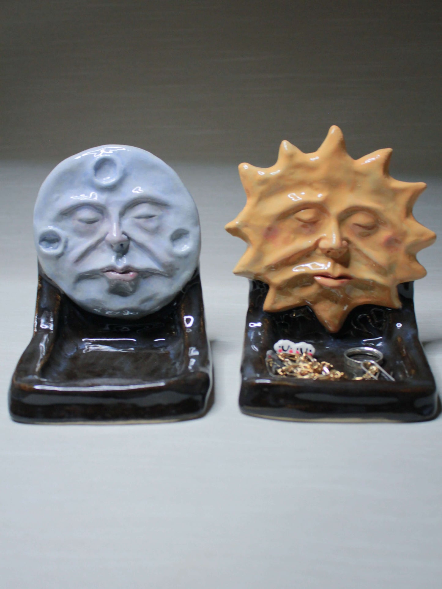 Black Sun Mini Altar / Trinket Dish - Handmade Ceramic Tealight / Jewellery Holder