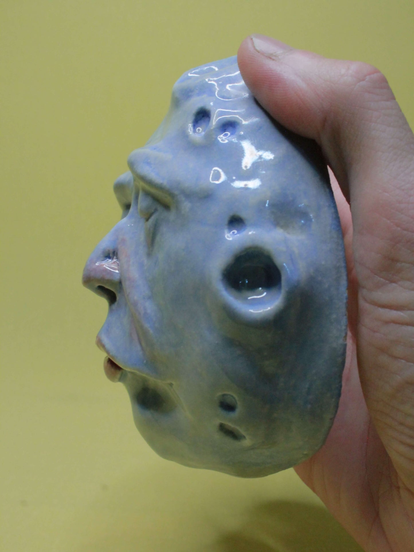 Blue Full Moon Ceramic Wall Ornament - Closed Eyes