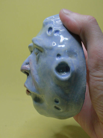 Blue Full Moon Ceramic Wall Ornament - Closed Eyes