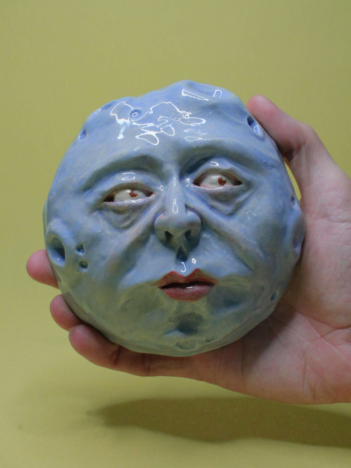 Blue Full Moon Ceramic Wall Ornament - Open Eyes
