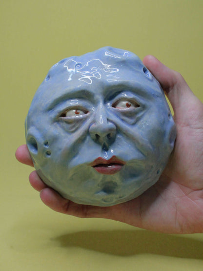 Blue Full Moon Ceramic Wall Ornament - Open Eyes
