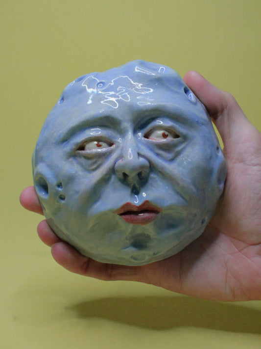 Blue Full Moon Ceramic Wall Ornament - Open Eyes