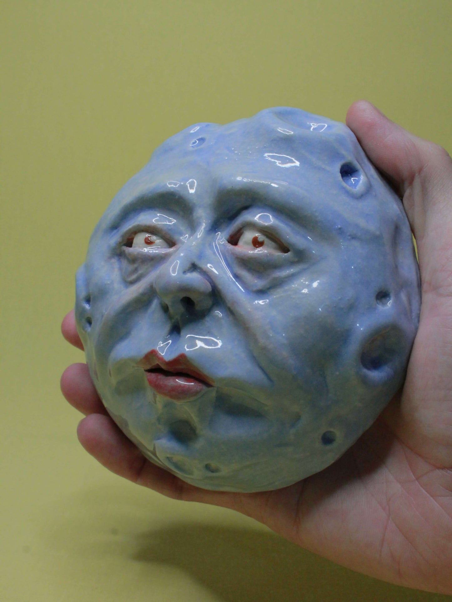 Blue Full Moon Ceramic Wall Ornament - Open Eyes