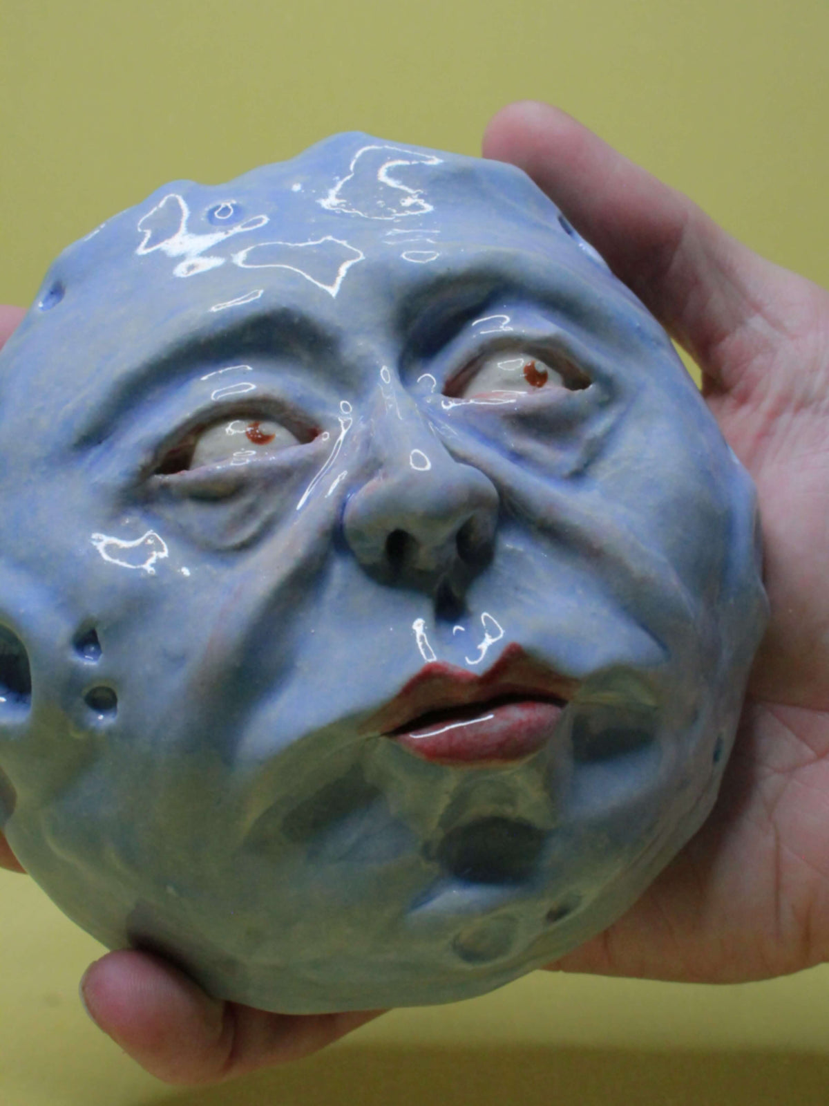 Blue Full Moon Ceramic Wall Ornament - Open Eyes