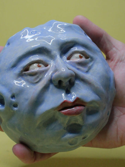 Blue Full Moon Ceramic Wall Ornament - Open Eyes
