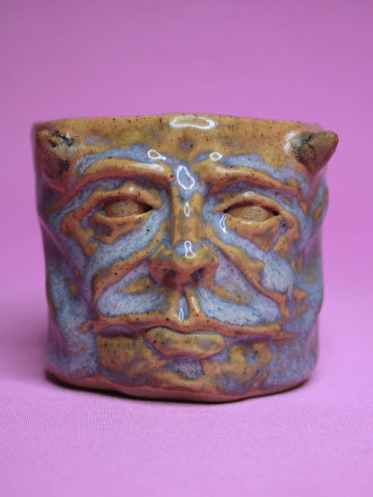 Blue Demon Face Tumbler - Unique Handmade Ceramic Drinkware