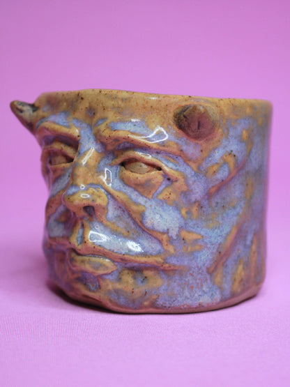 Blue Demon Face Tumbler - Unique Handmade Ceramic Drinkware