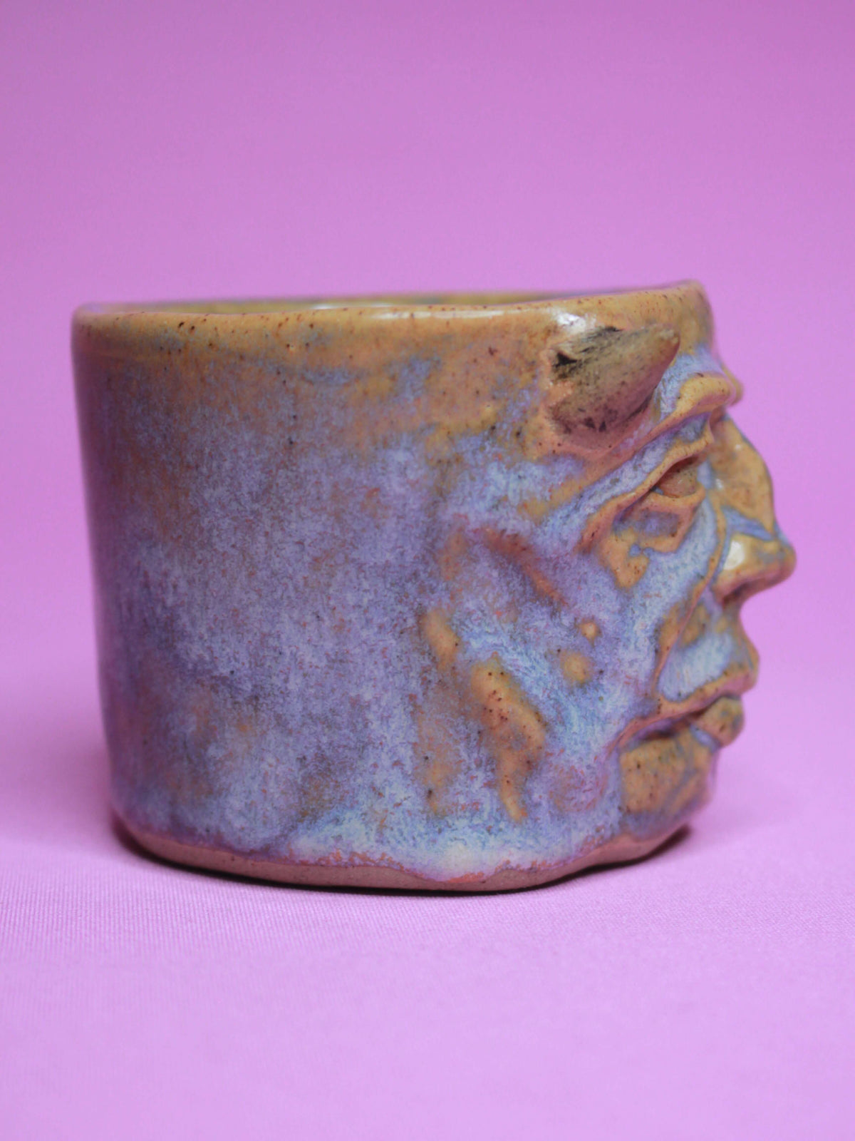 Blue Demon Face Tumbler - Unique Handmade Ceramic Drinkware