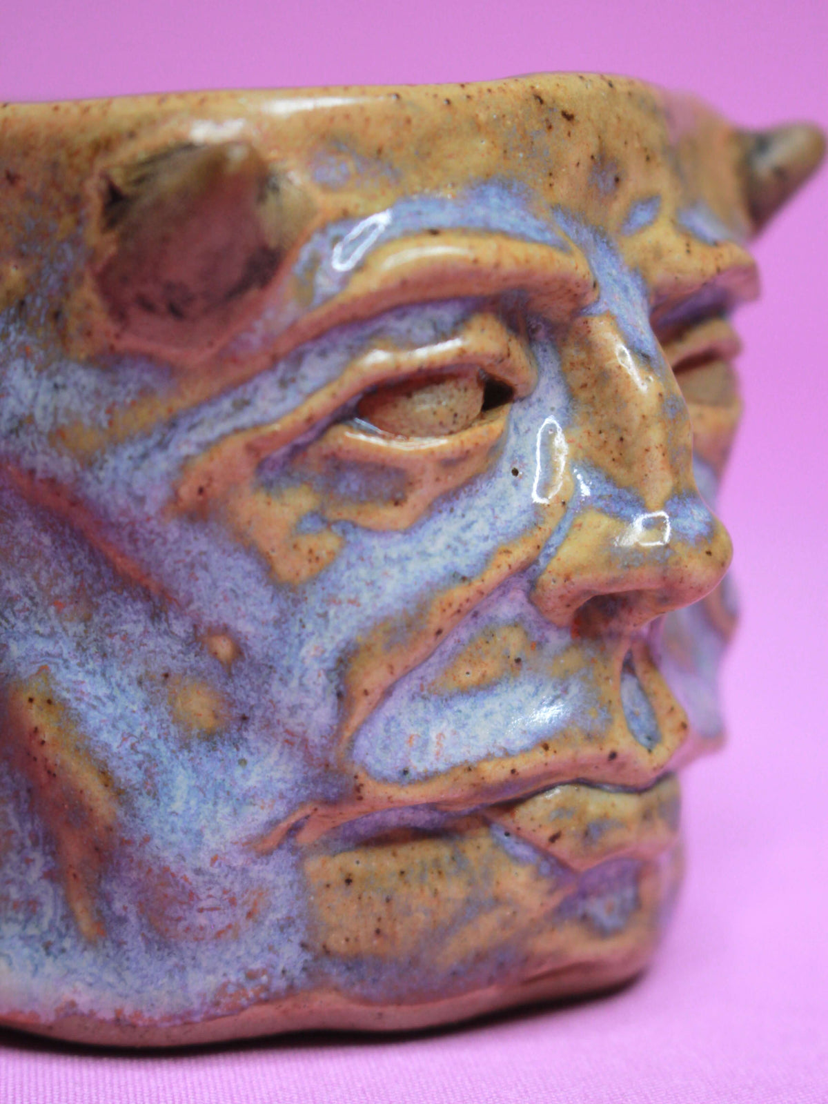 Blue Demon Face Tumbler - Unique Handmade Ceramic Drinkware