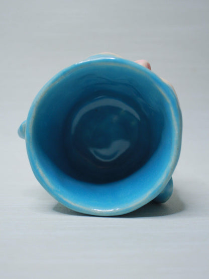 Mini Blue Ceramic Face Goblet - Small Handmade Ceramic Drinkware