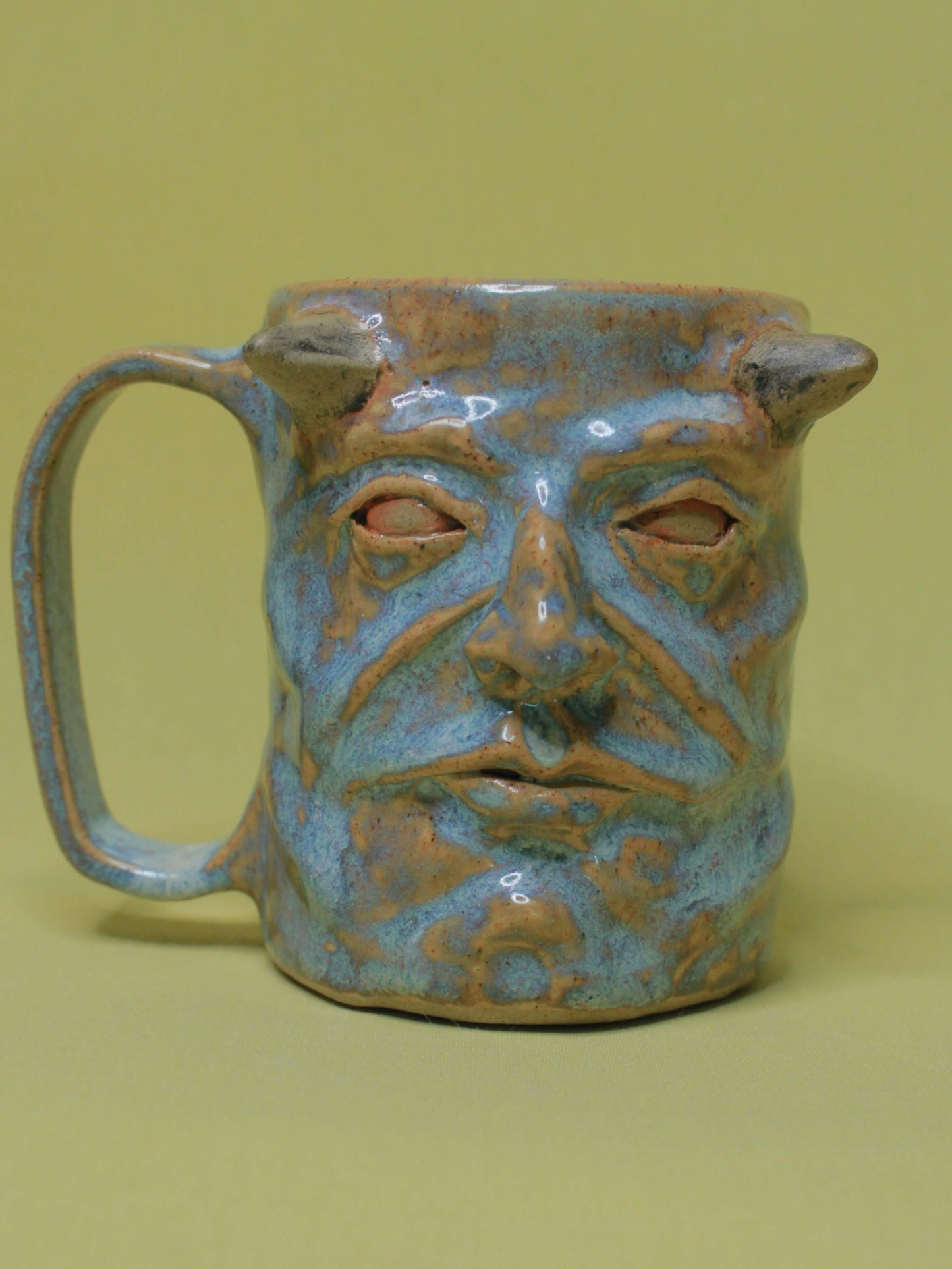 Blue Devil Face Tankard / Large Mug - Handmade Ceramic