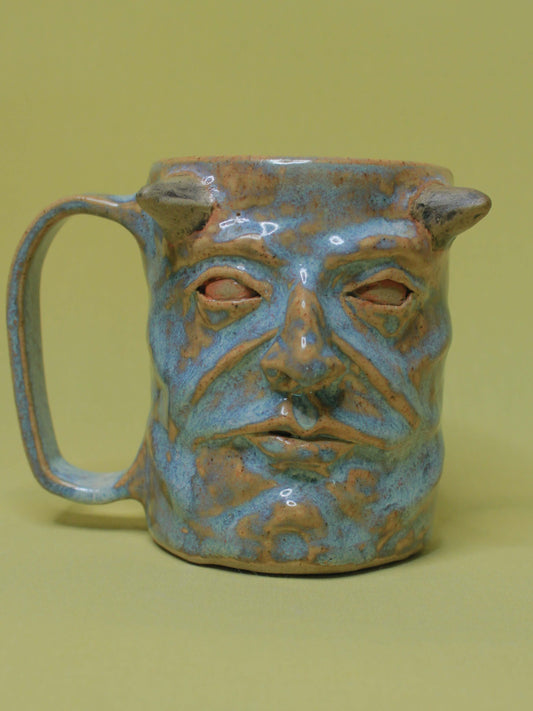 Blue Devil Face Tankard / Large Mug - Handmade Ceramic