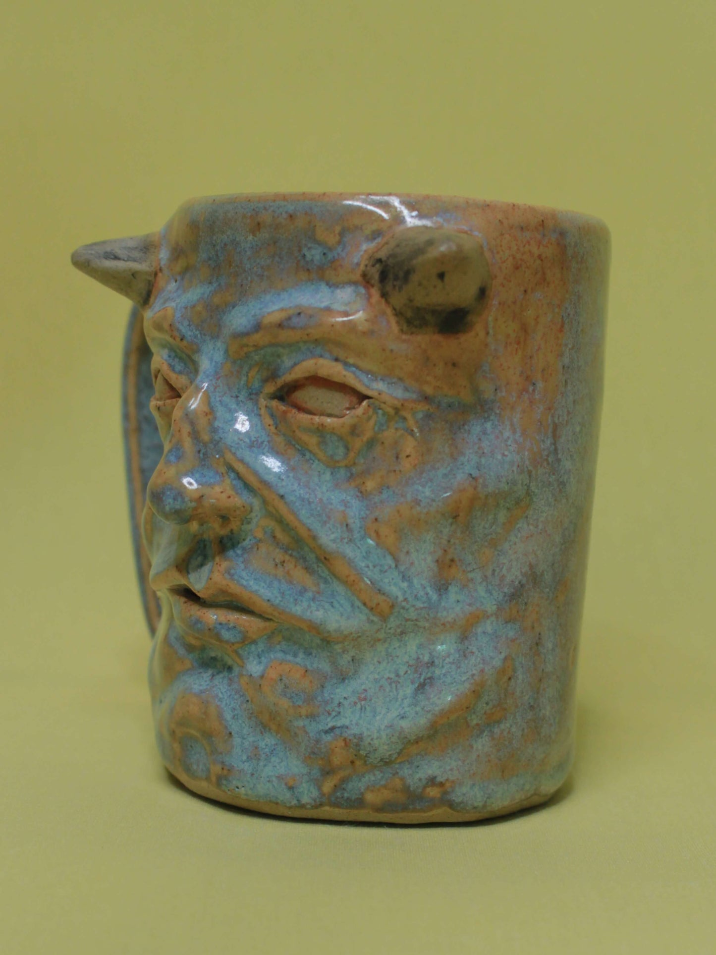 Blue Devil Face Tankard / Large Mug - Handmade Ceramic
