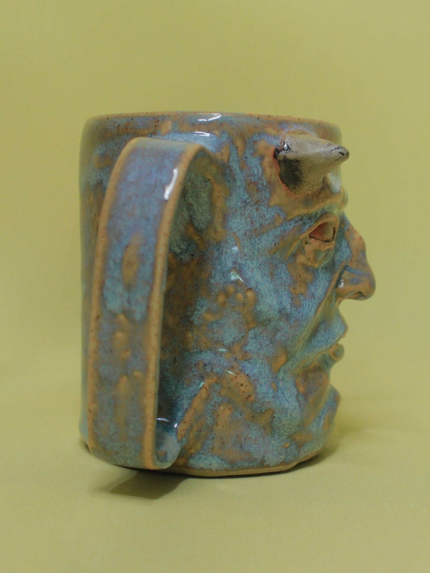 Blue Devil Face Tankard / Large Mug - Handmade Ceramic