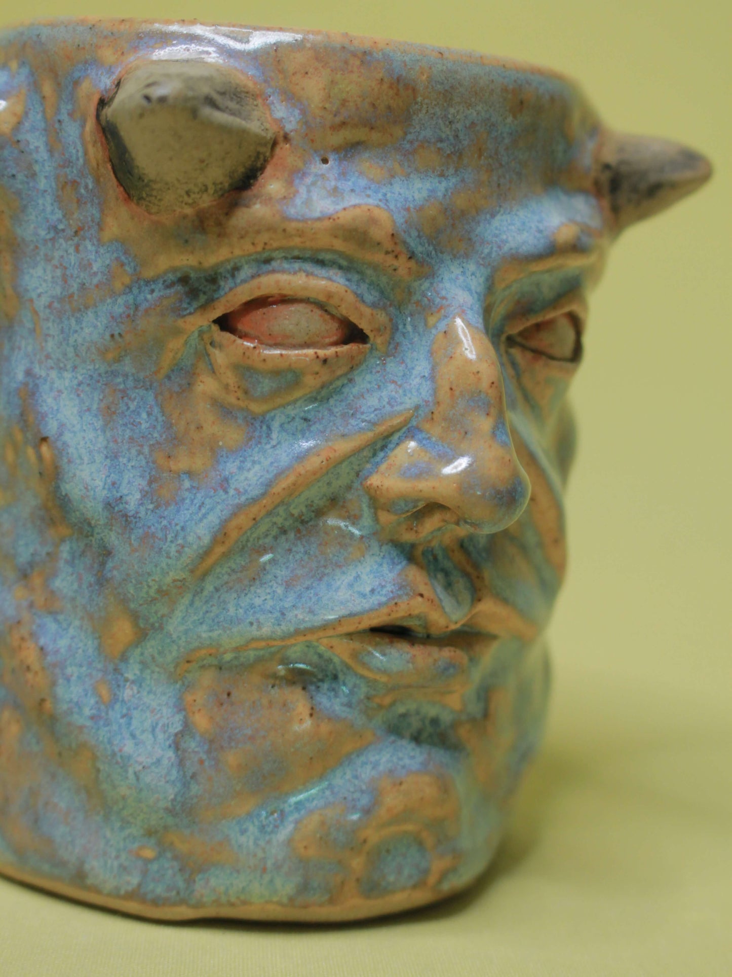 Blue Devil Face Tankard / Large Mug - Handmade Ceramic