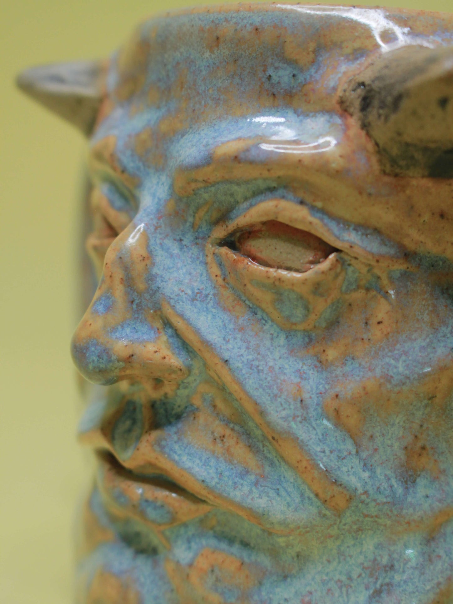 Blue Devil Face Tankard / Large Mug - Handmade Ceramic