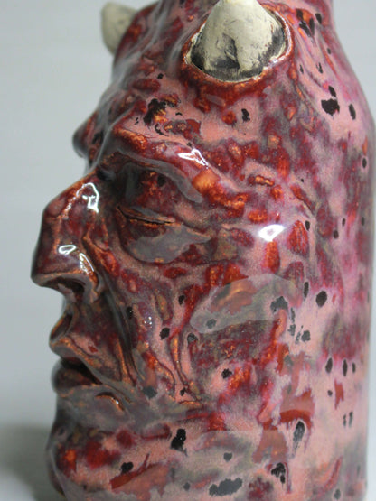 Red Devil Ceramic Bottle Vase - Small Handmade Ceramic Bud Vase