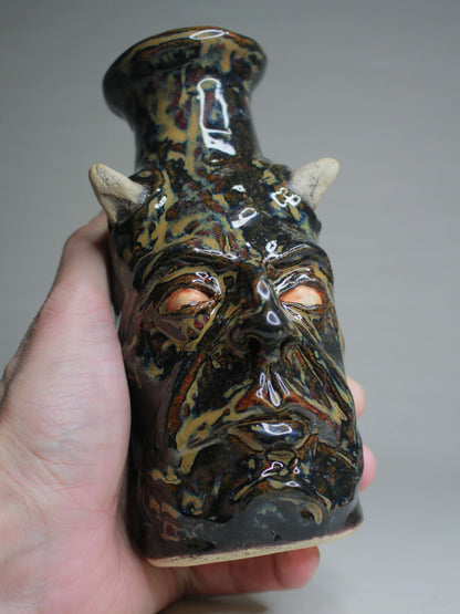 Black Devil Ceramic Bottle Vase - Small Handmade Ceramic Bud Vase