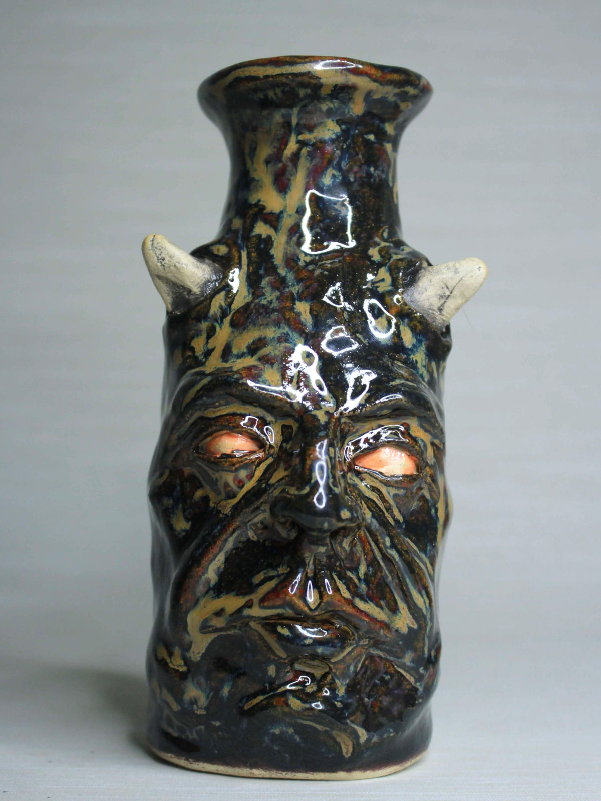 Black Devil Ceramic Bottle Vase - Small Handmade Ceramic Bud Vase