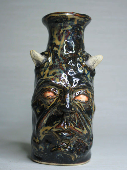 Black Devil Ceramic Bottle Vase - Small Handmade Ceramic Bud Vase