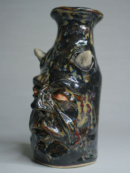 Black Devil Ceramic Bottle Vase - Small Handmade Ceramic Bud Vase
