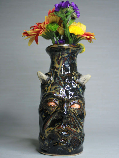 Black Devil Ceramic Bottle Vase - Small Handmade Ceramic Bud Vase