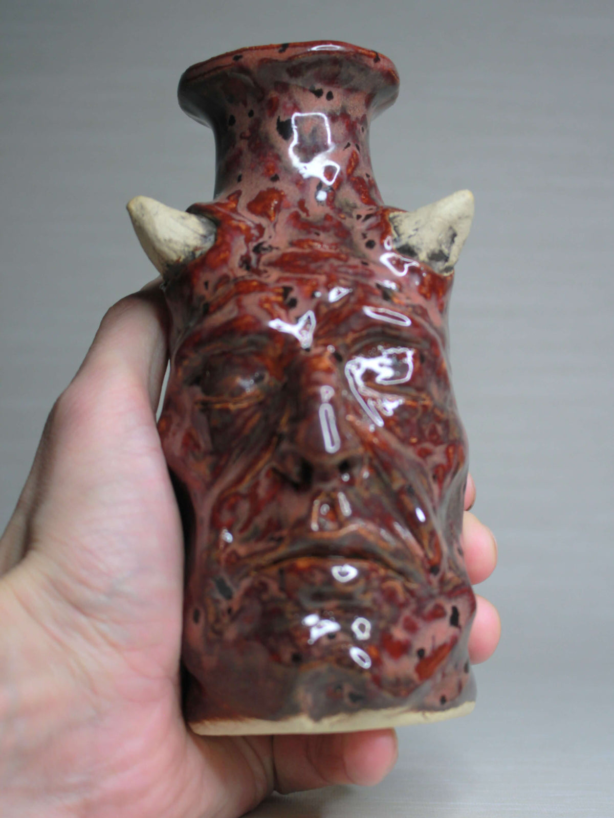 Red Devil Ceramic Bottle Vase - Small Handmade Ceramic Bud Vase